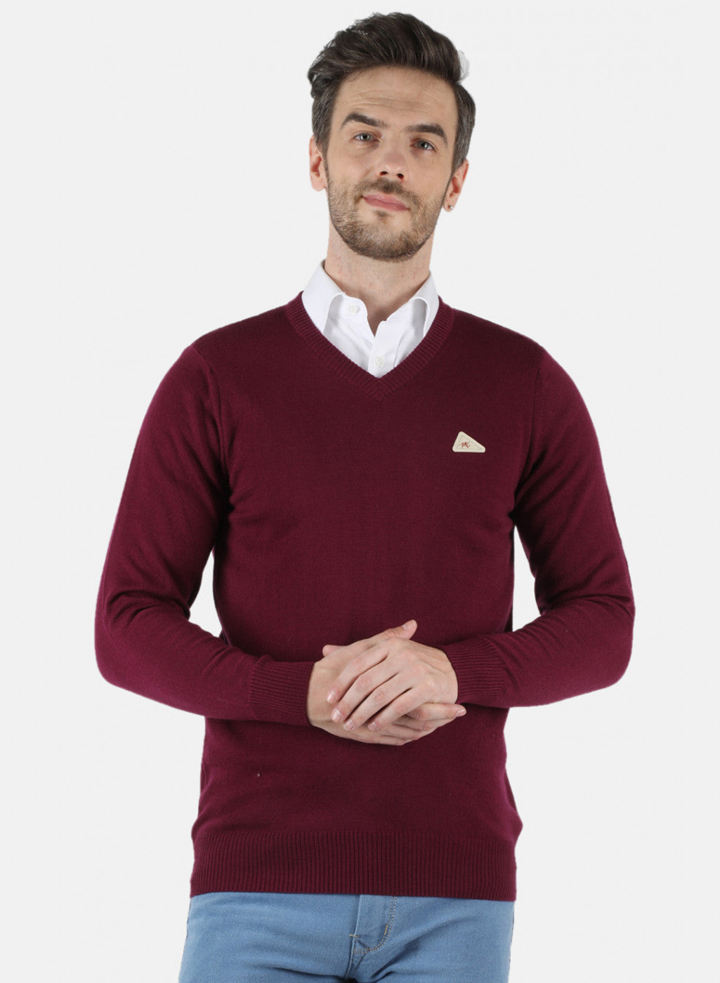 Men Maroon Solid Pullover