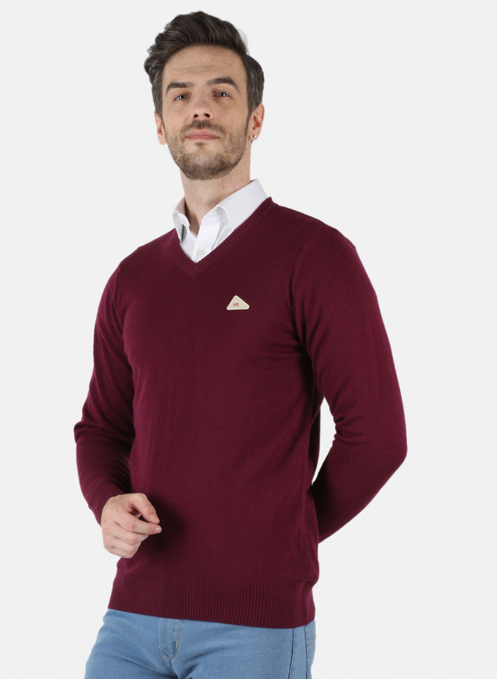 Men Maroon Solid Pullover