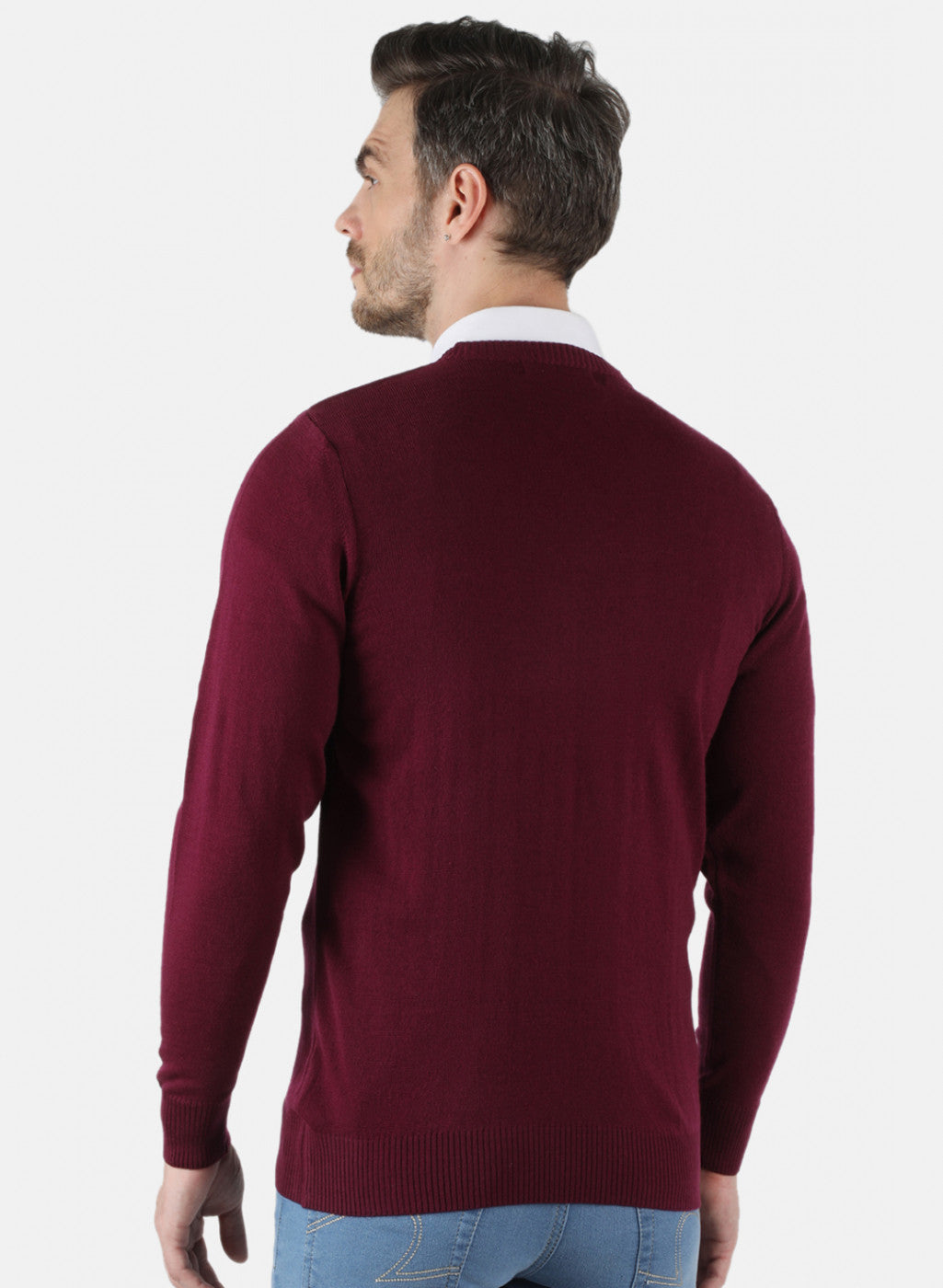 Men Maroon Solid Pullover