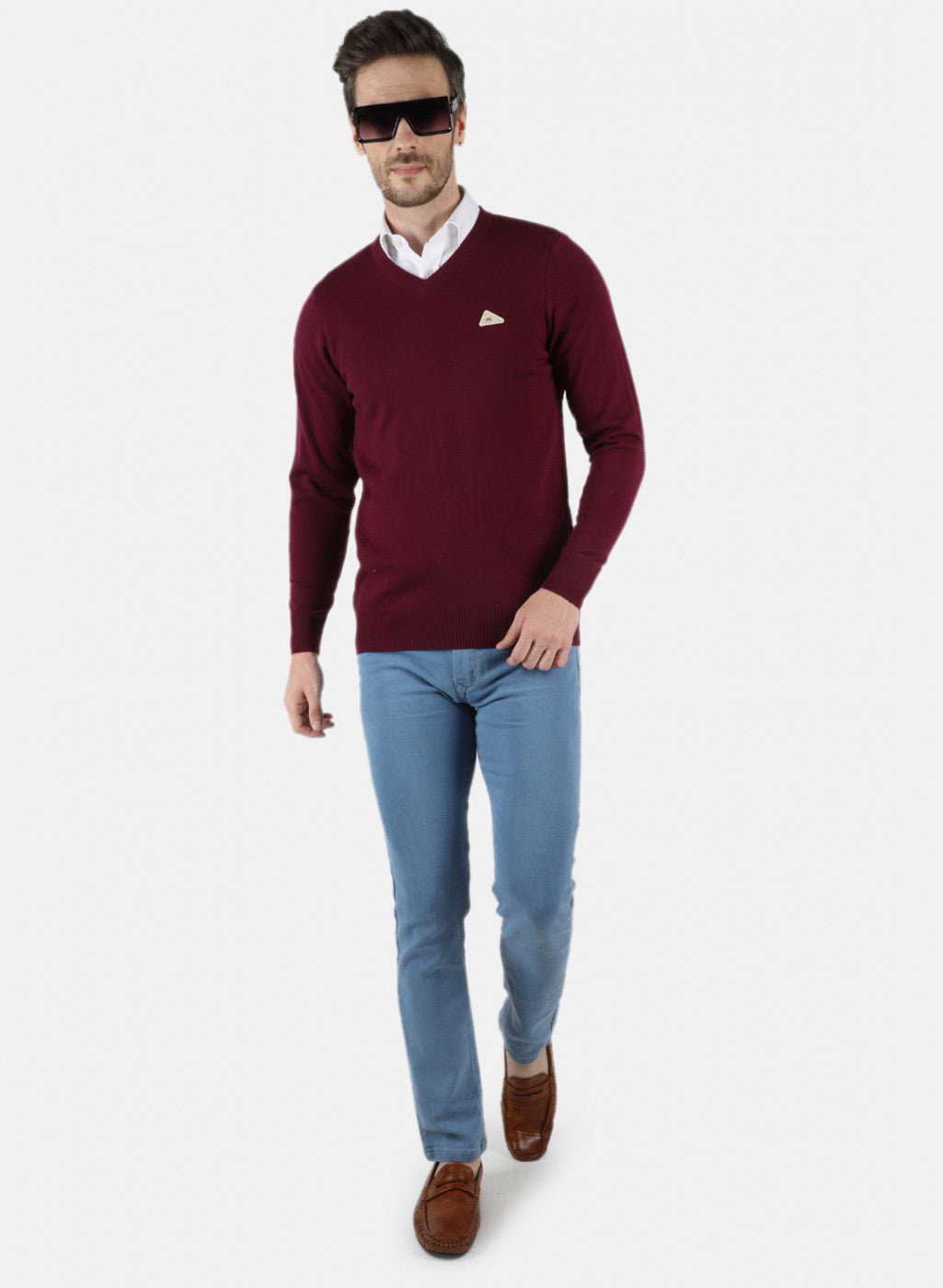 Men Maroon Solid Pullover