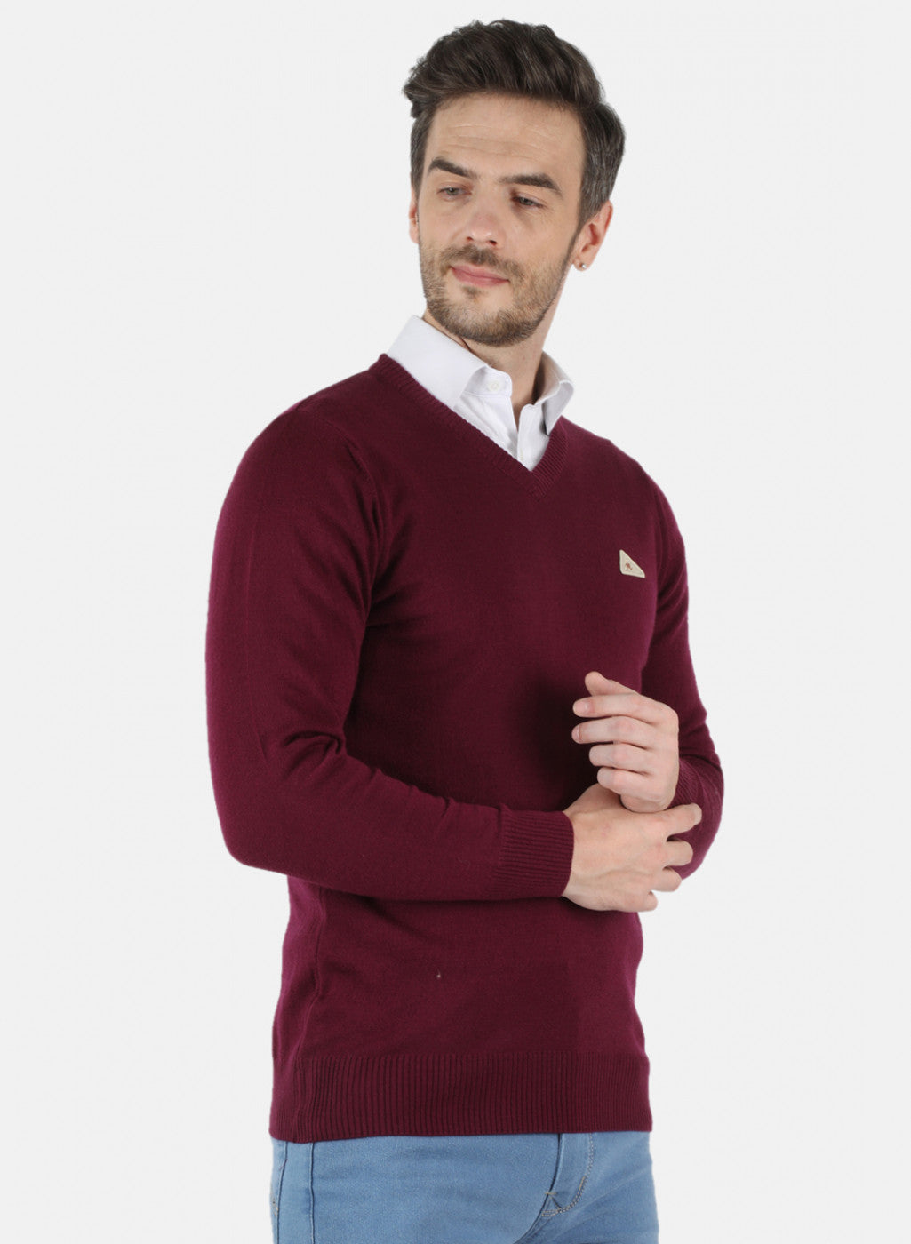 Men Maroon Solid Pullover