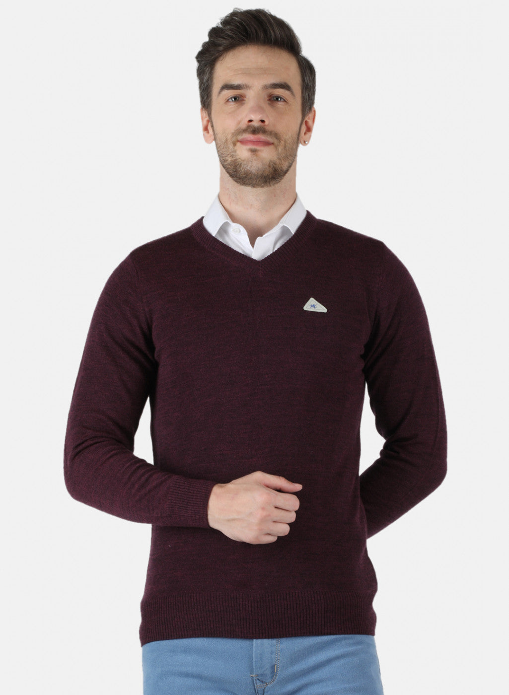 Men Maroon Solid Pullover