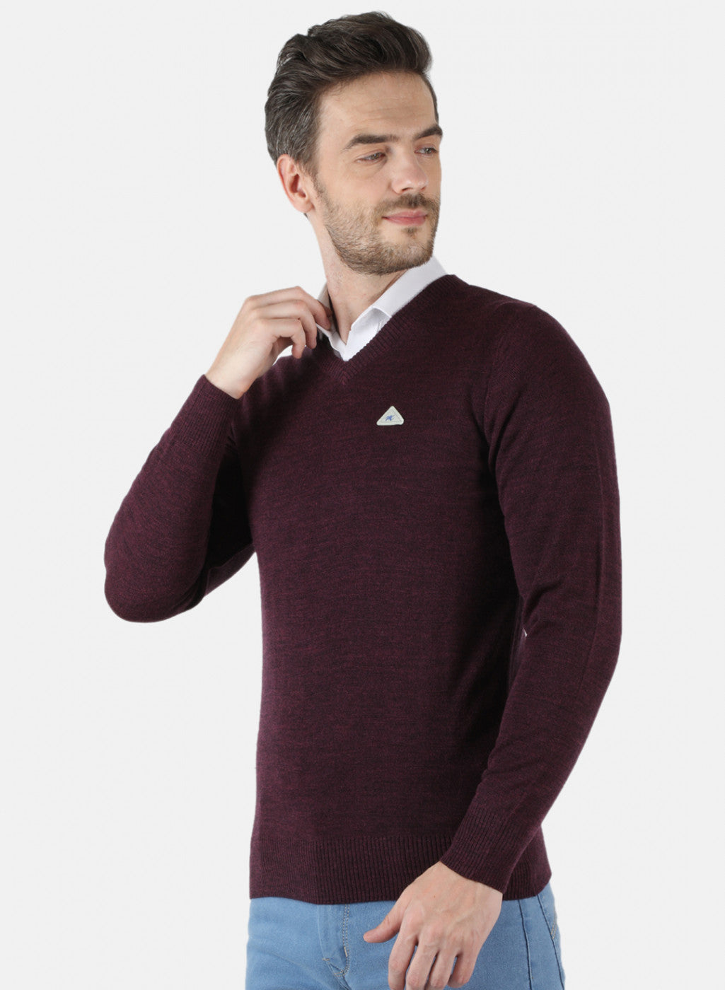 Men Maroon Solid Pullover