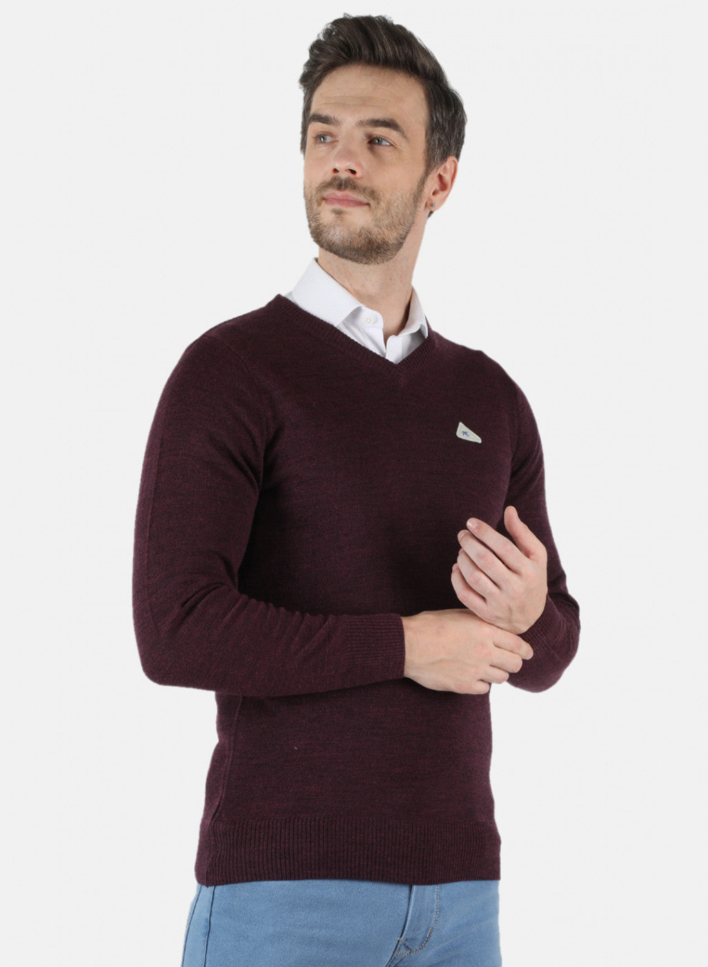 Men Maroon Solid Pullover