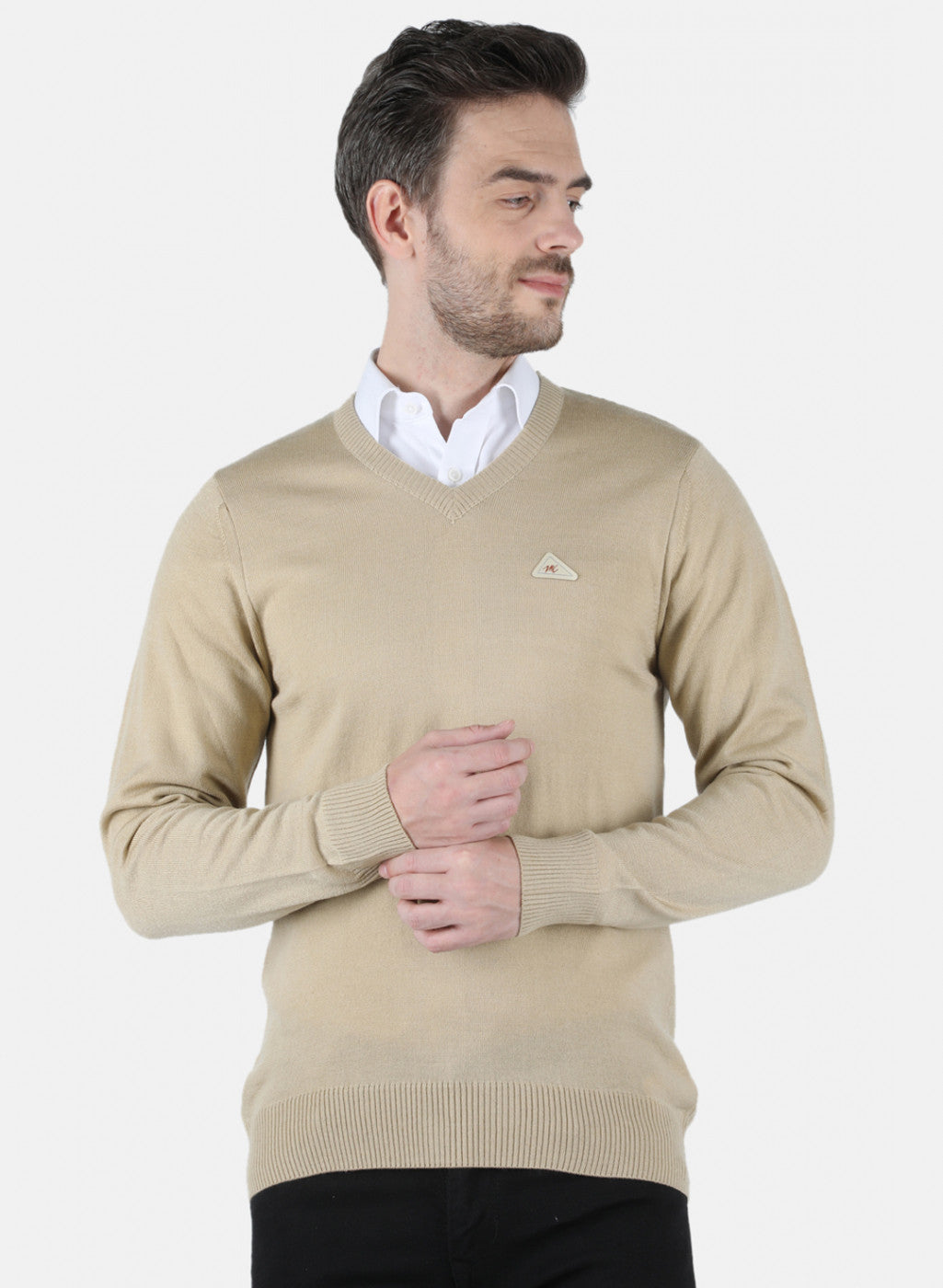 Men Beige Solid Pullover