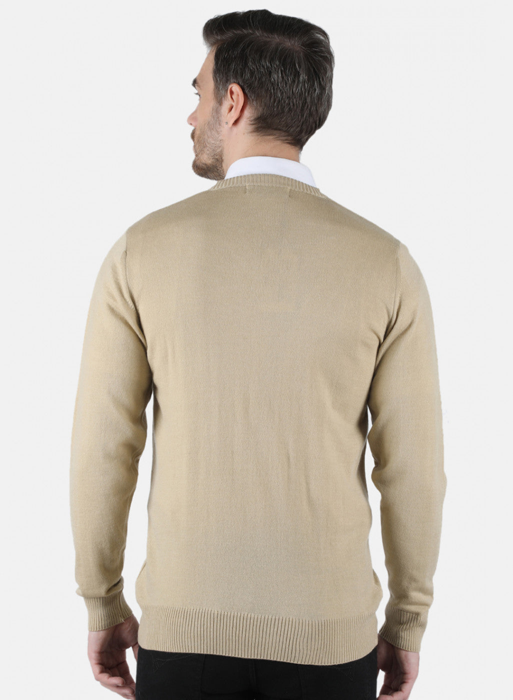 Men Beige Solid Pullover