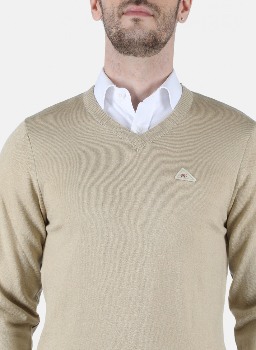 Men Beige Solid Pullover