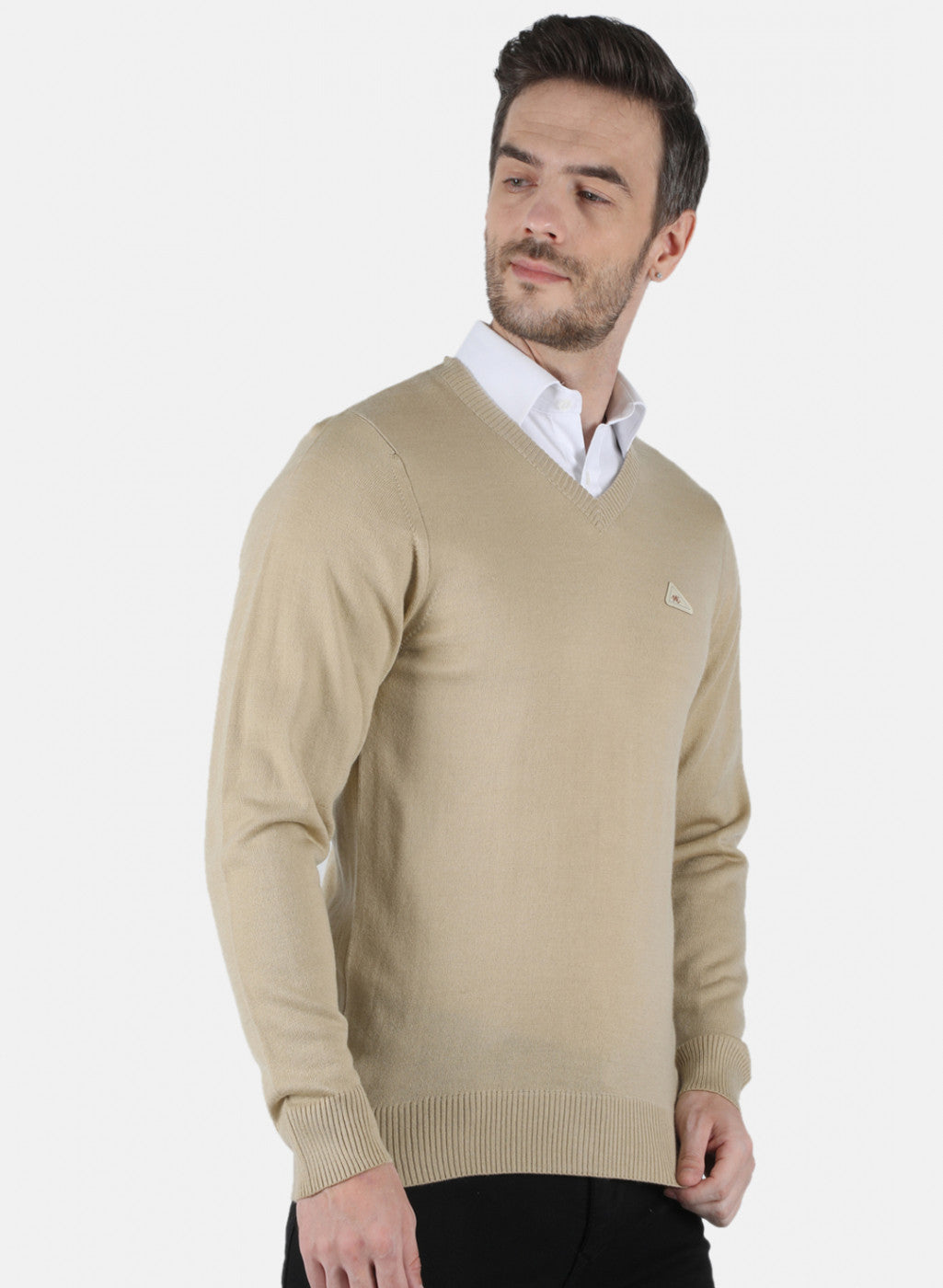 Men Beige Solid Pullover