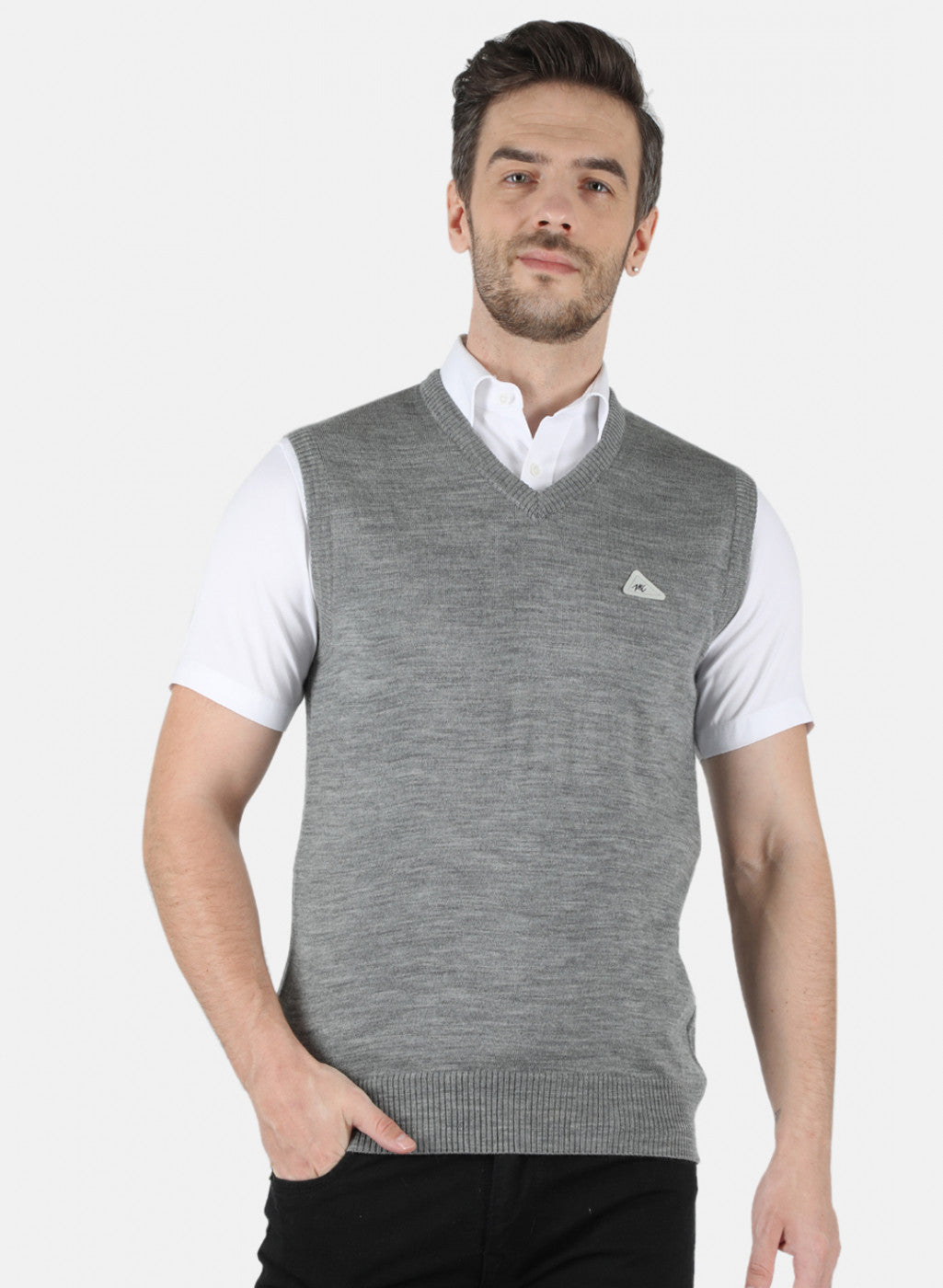 Men Grey Solid Sweater