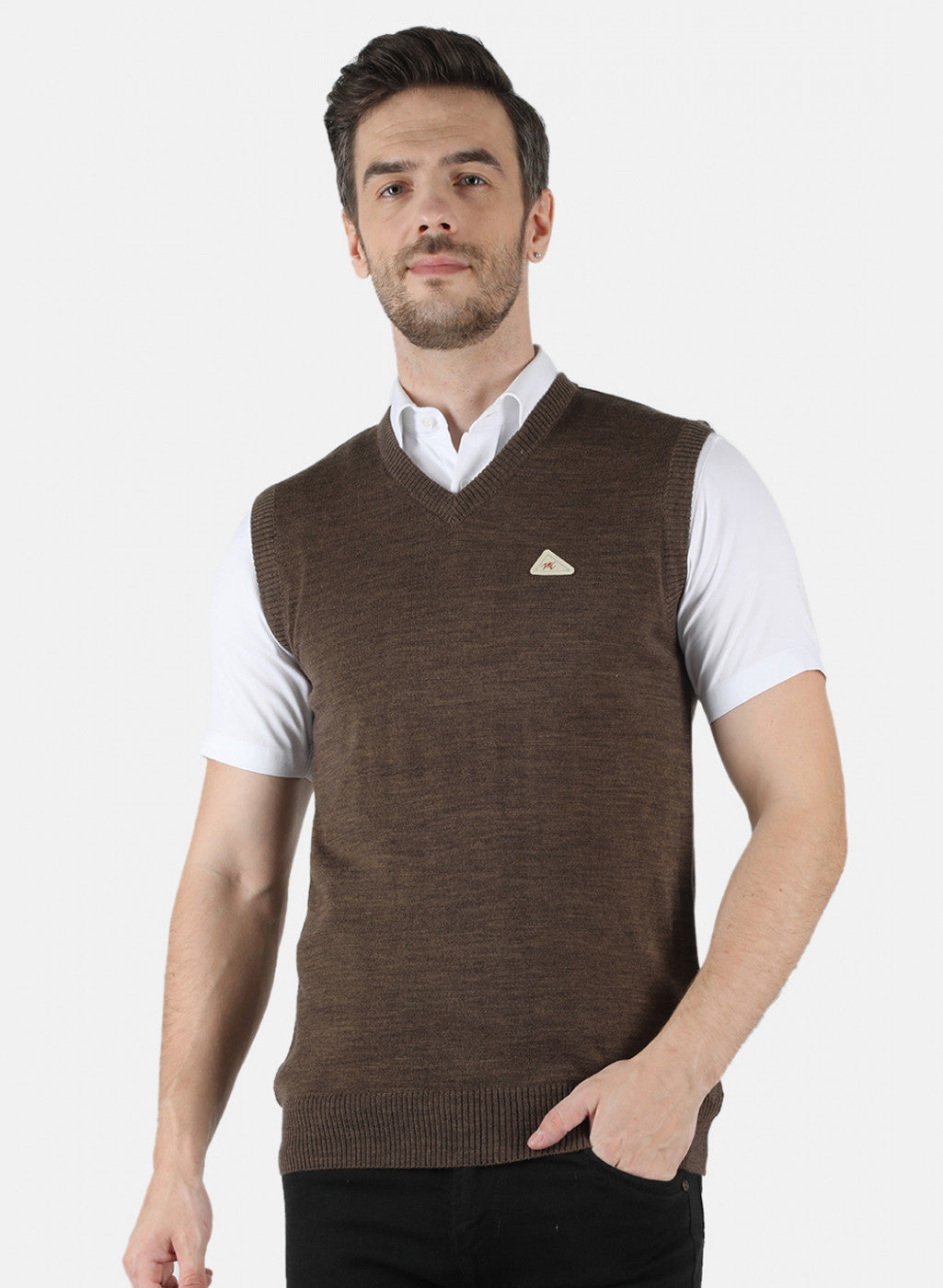 Men Brown Solid Sweater