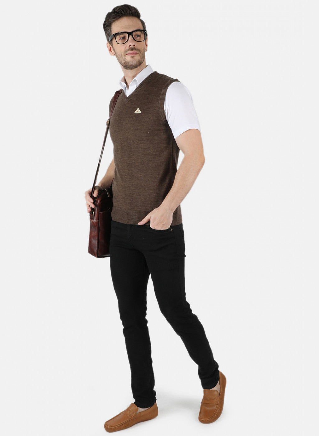 Men Brown Solid Sweater