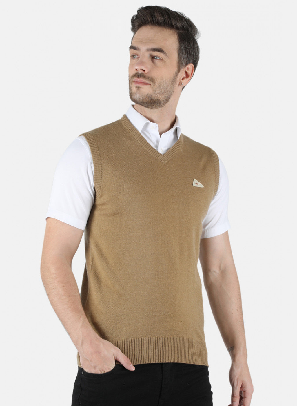 Men Camel Brown Solid Sweater