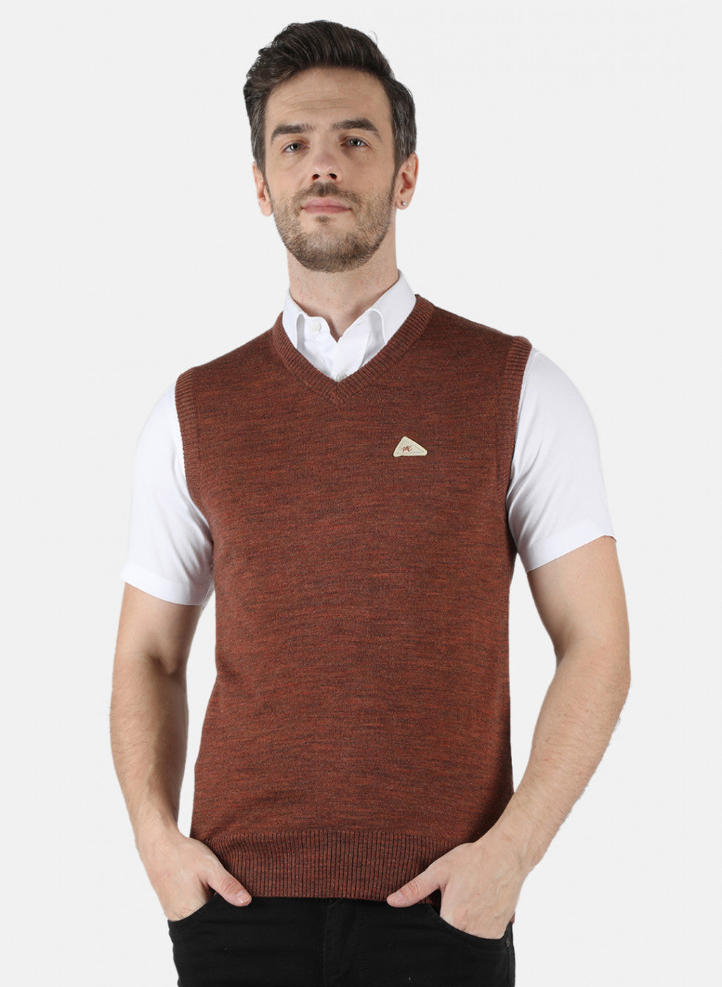 Men Brown Solid Sweater