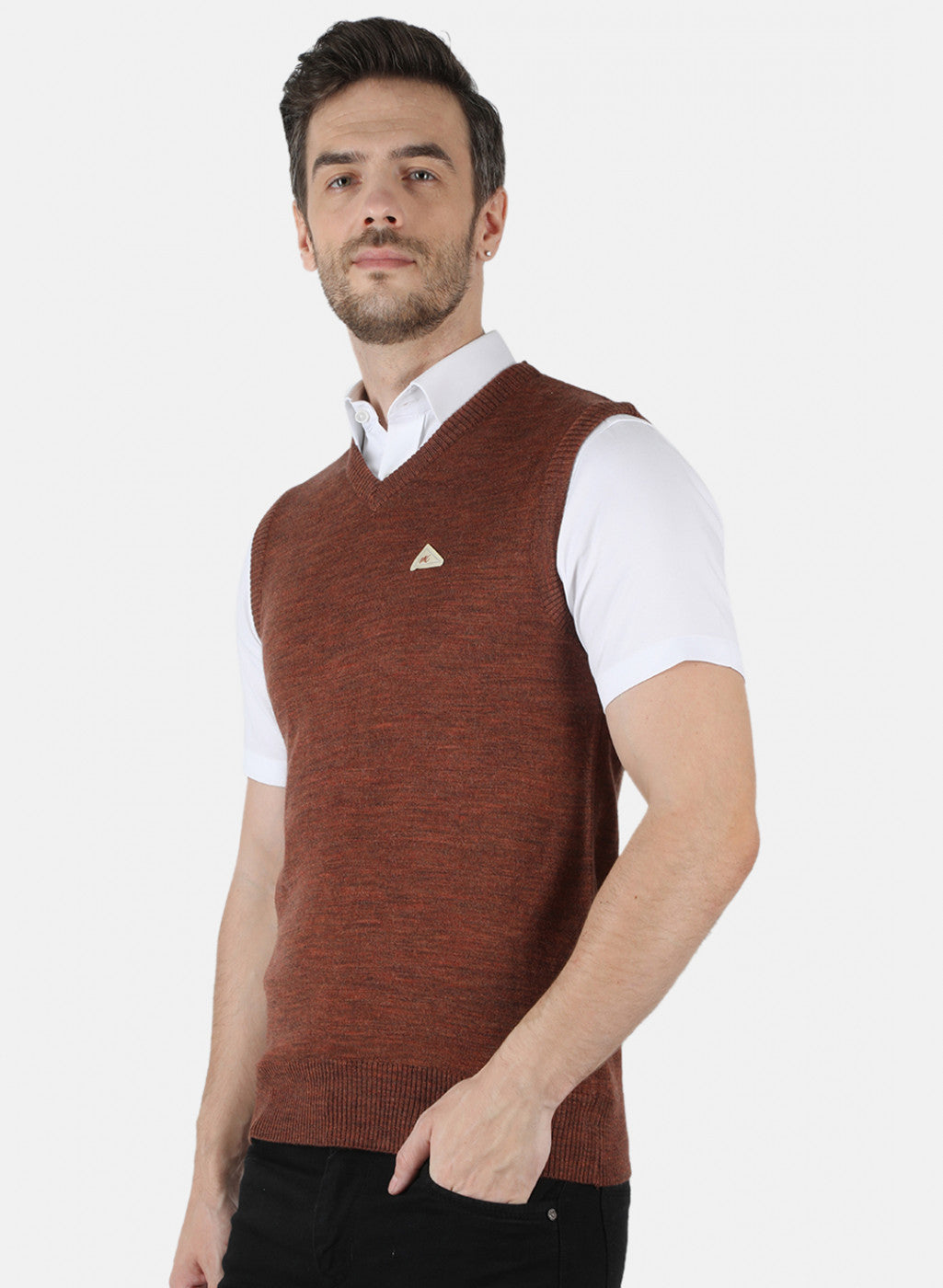 Men Brown Solid Sweater