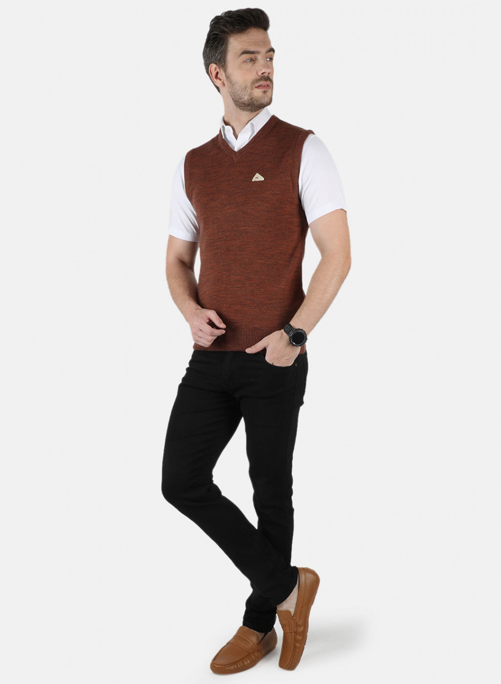 Men Brown Solid Sweater