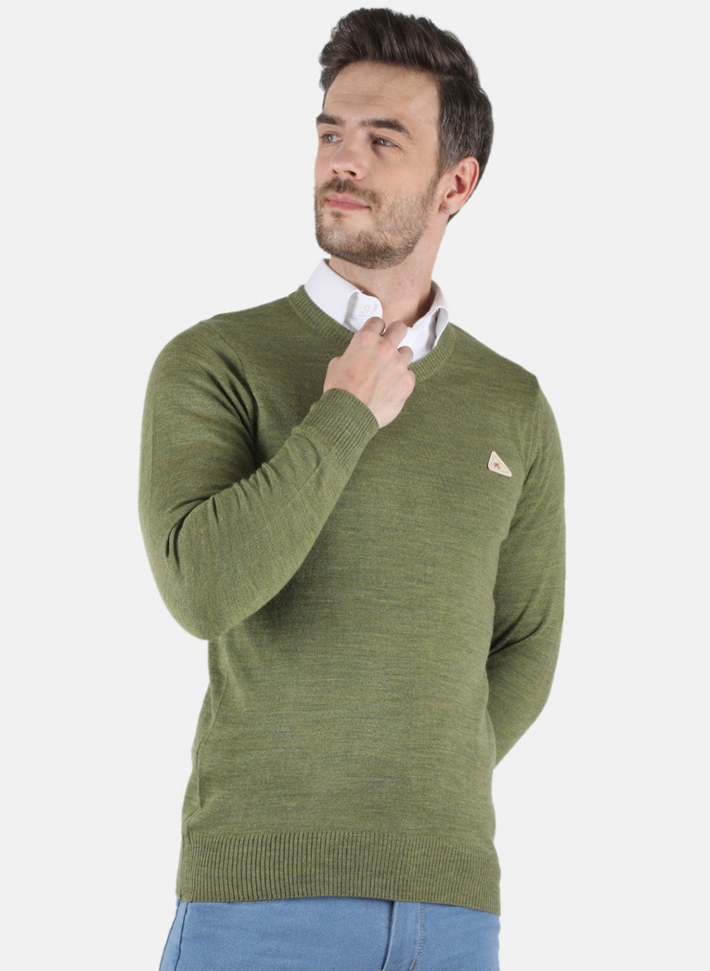 Men Olive Solid Sweater