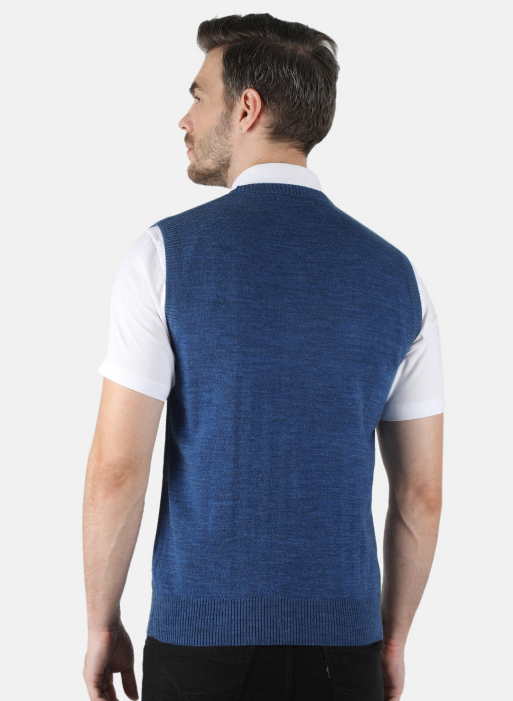 Men Blue Solid Sweater