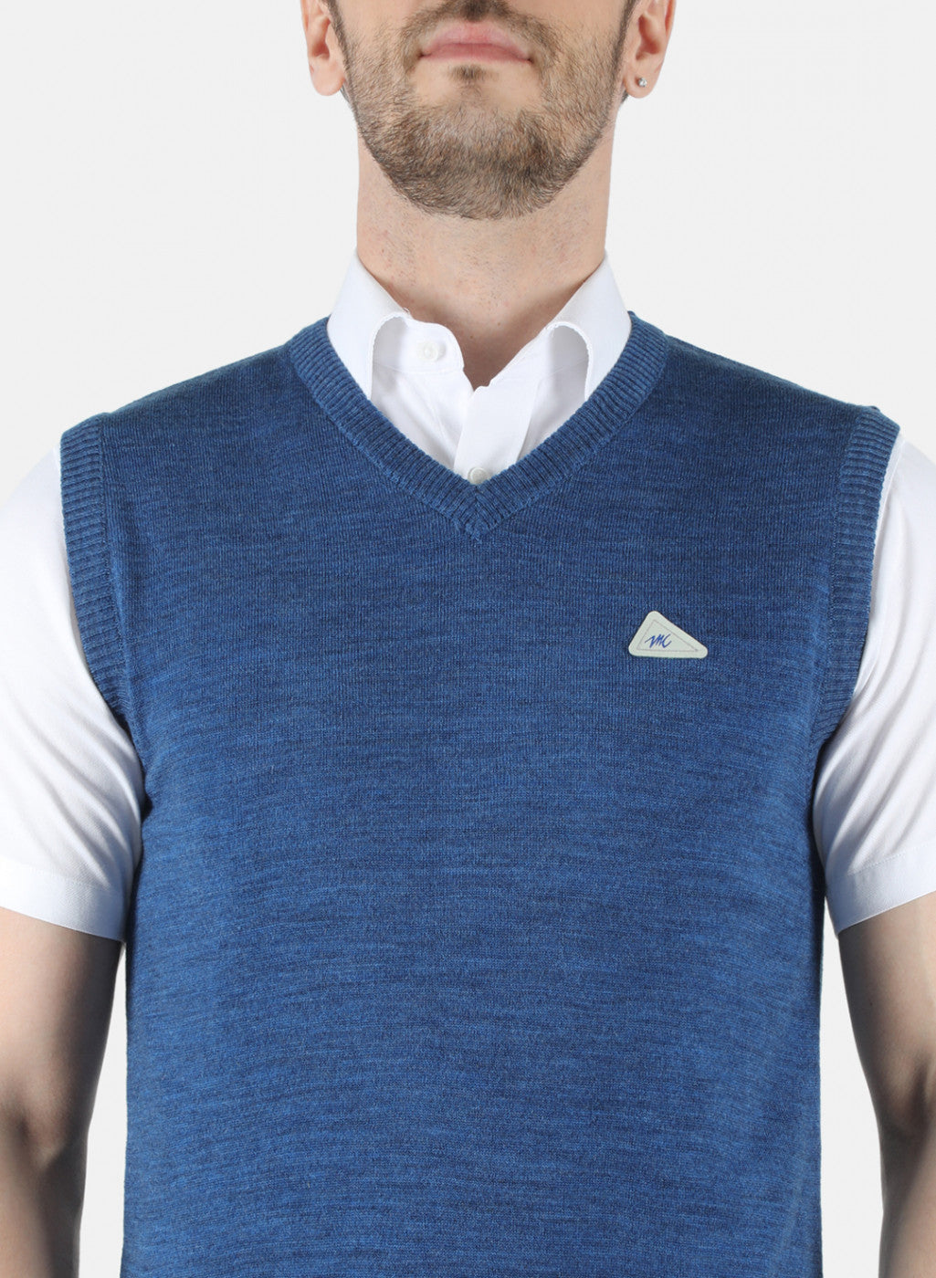 Men Blue Solid Sweater