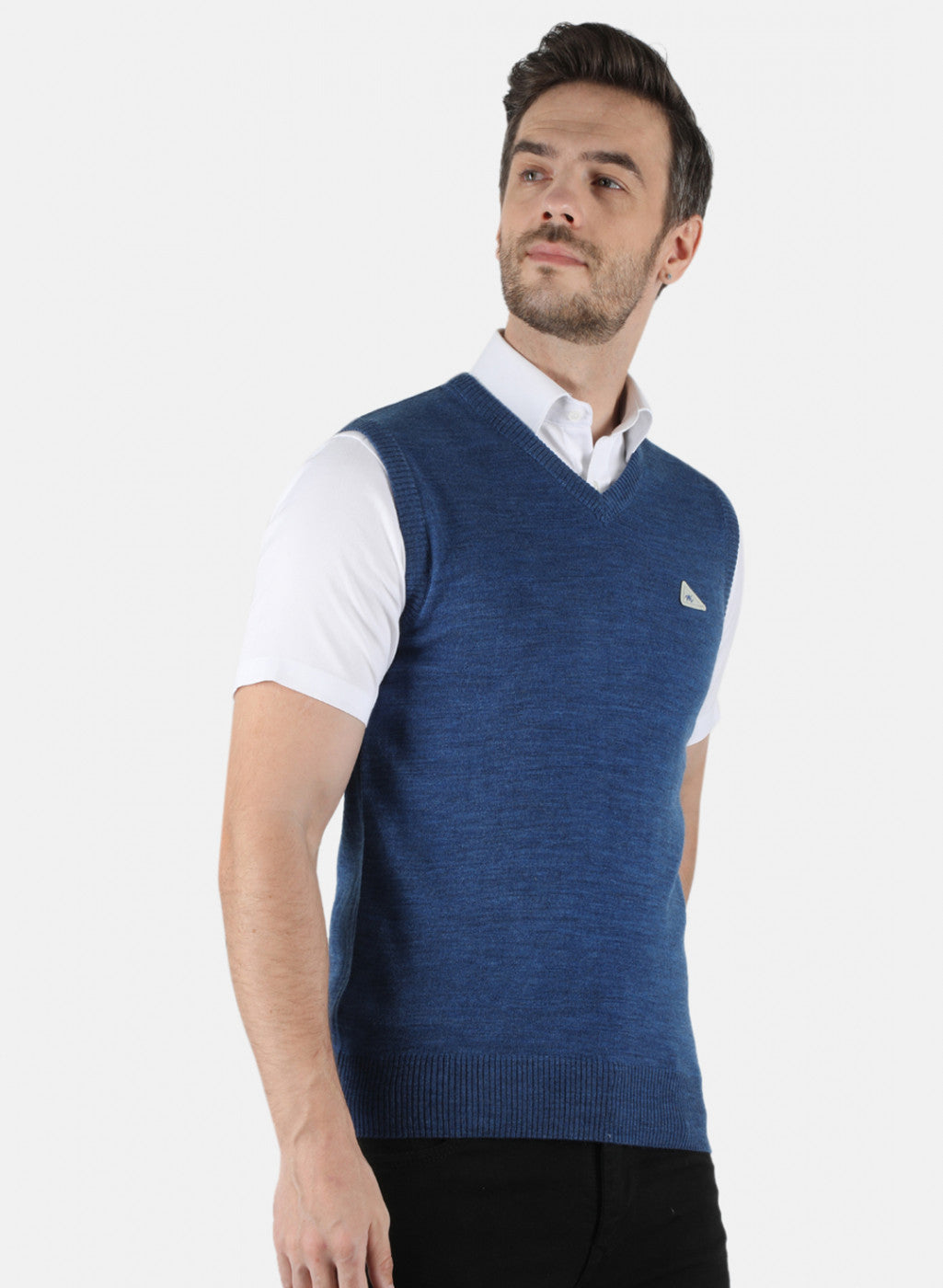 Men Blue Solid Sweater