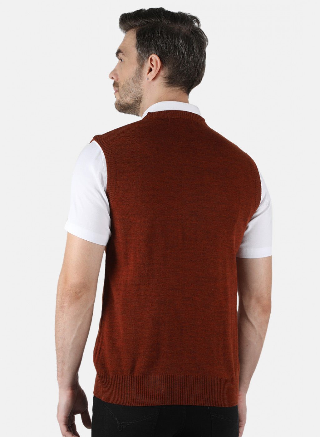 Men Rust Orange Solid Sweater