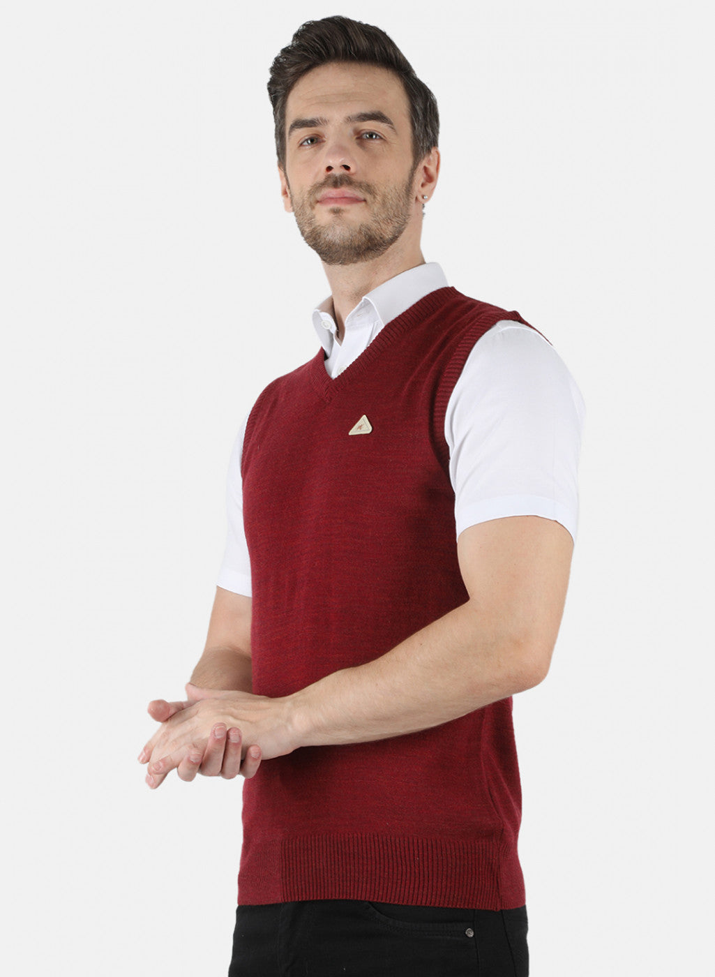 Men Maroon Solid Sweater