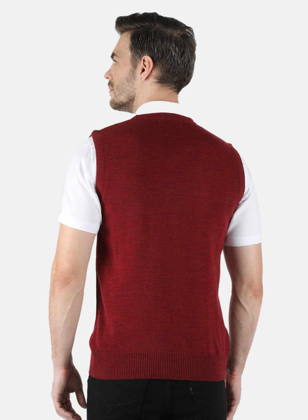 Men Maroon Solid Sweater