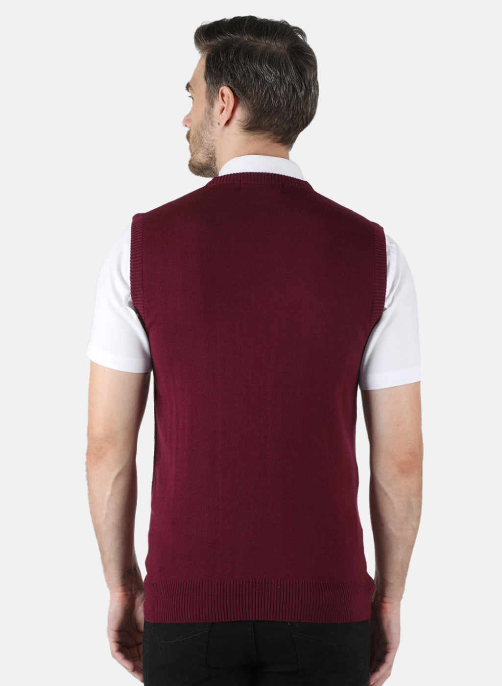 Men Maroon Solid Sweater