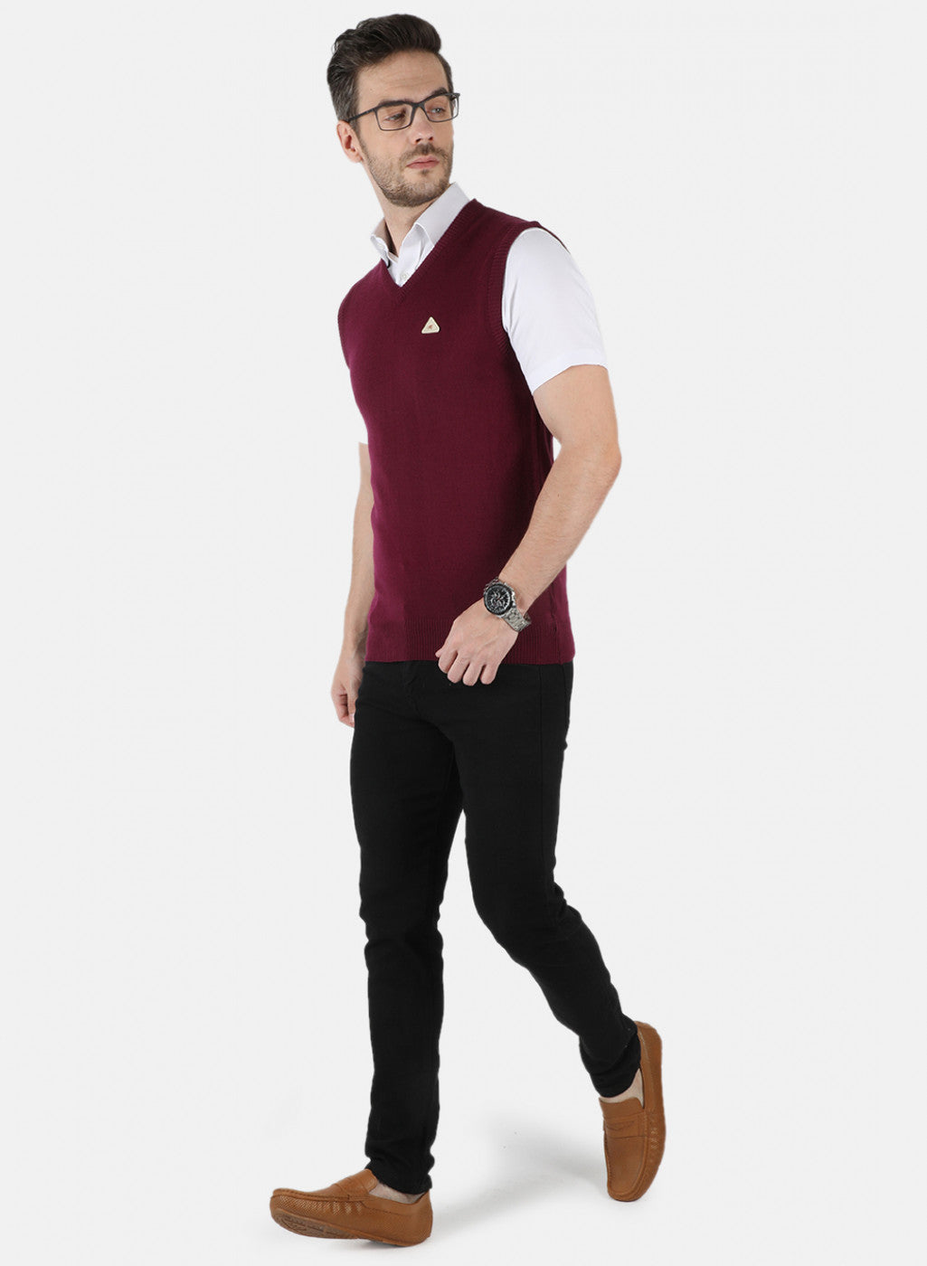 Men Maroon Solid Sweater