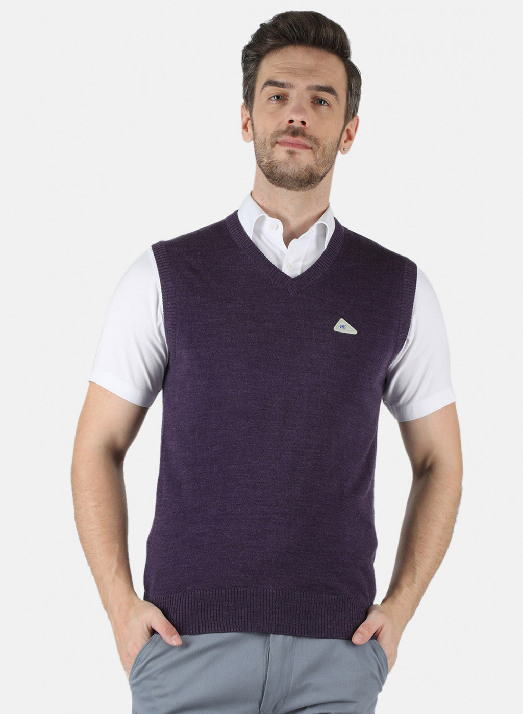 Men Purple Solid Sweater