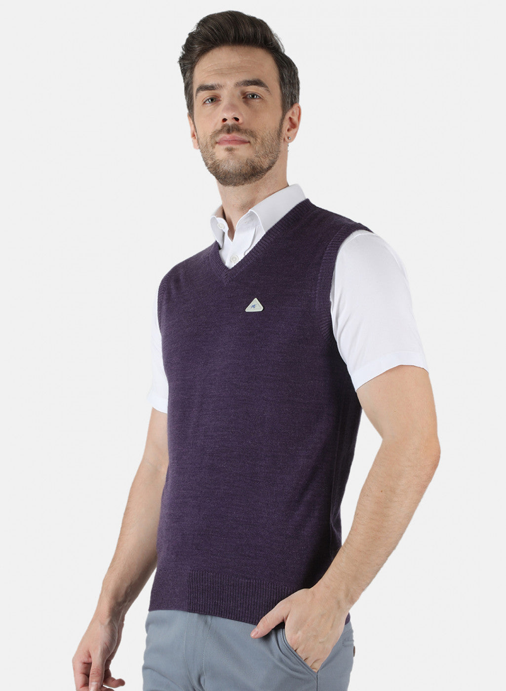 Men Purple Solid Sweater