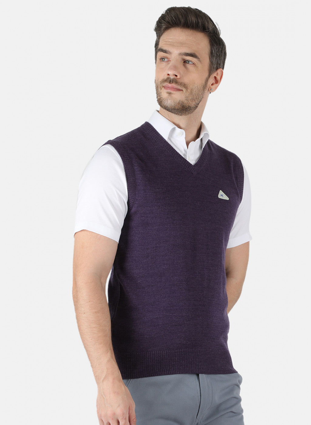 Men Purple Solid Sweater