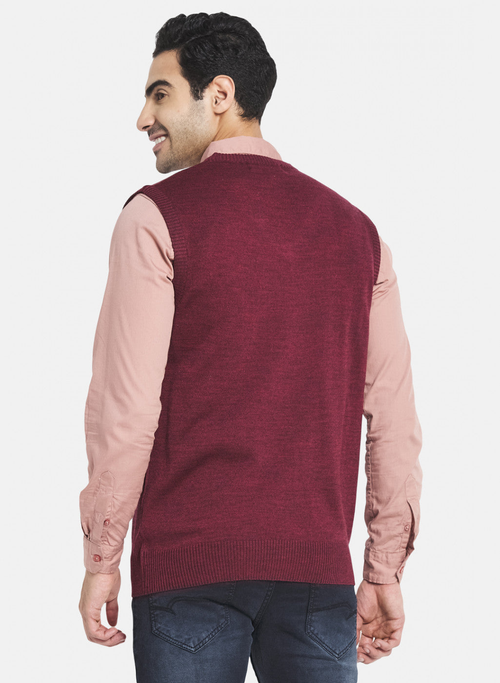 Men Maroon Solid Sweater