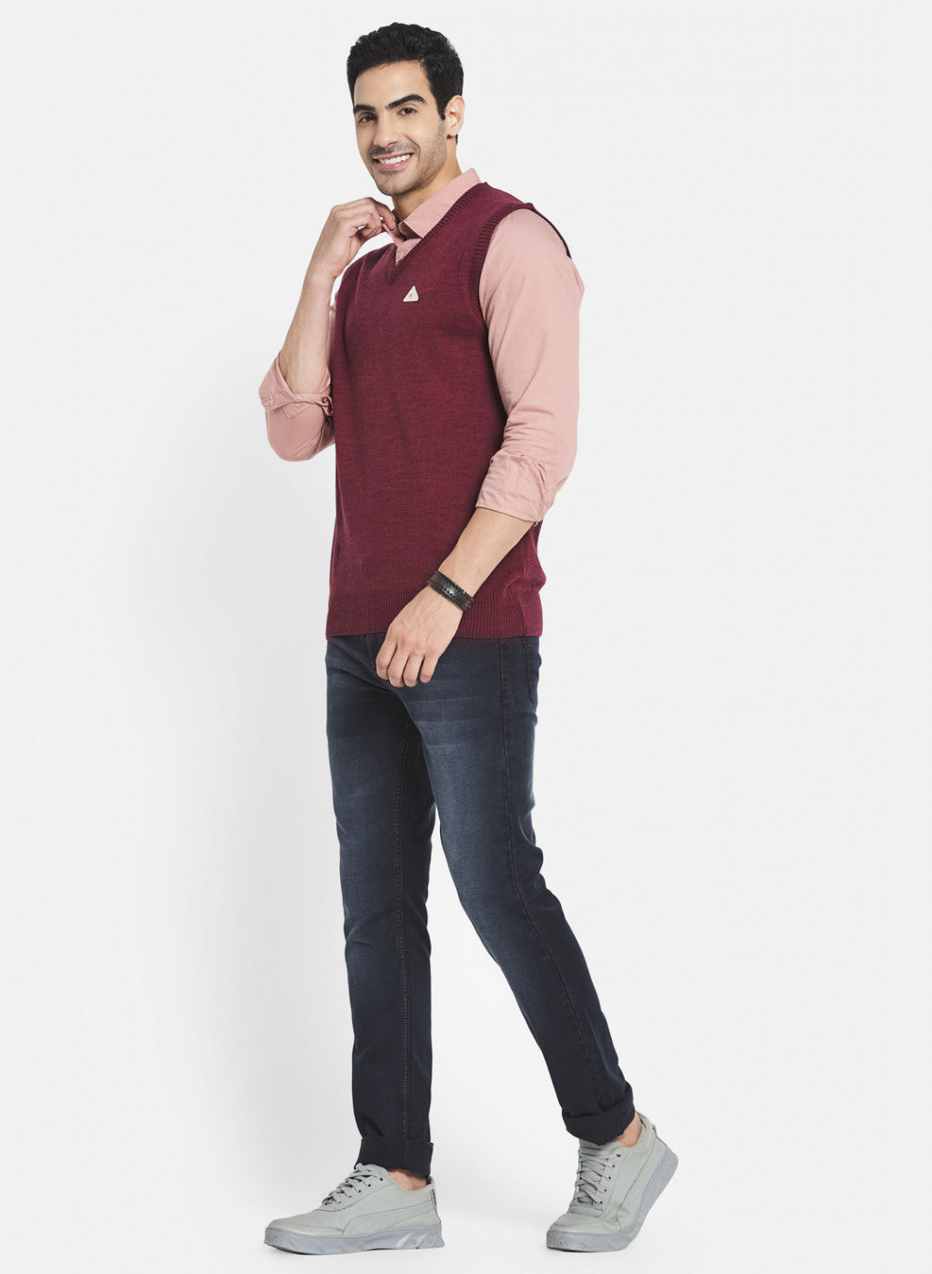 Men Maroon Solid Sweater