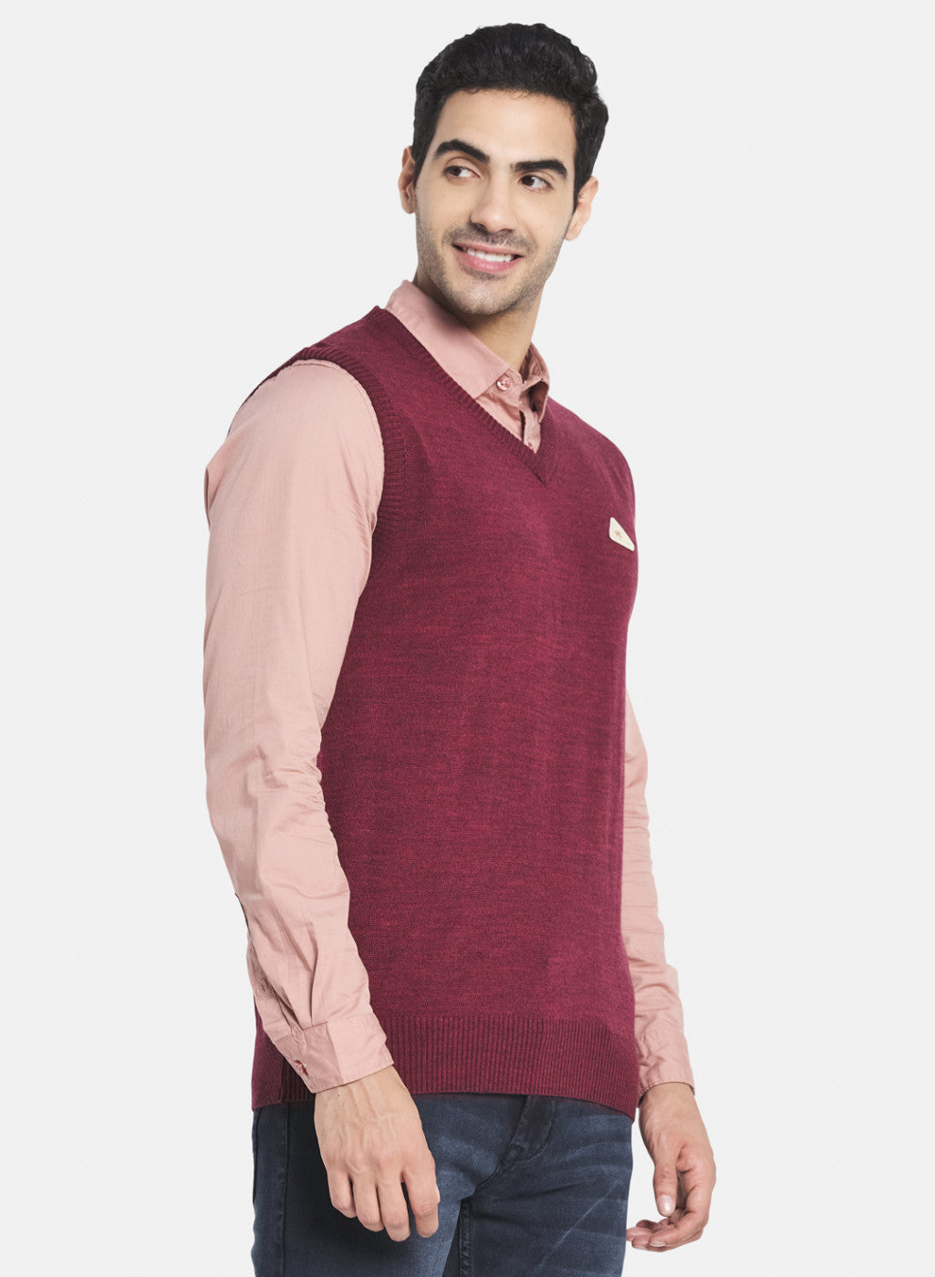 Men Maroon Solid Sweater