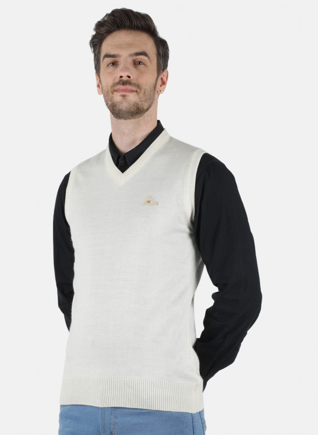 Men Off White Solid Sweater
