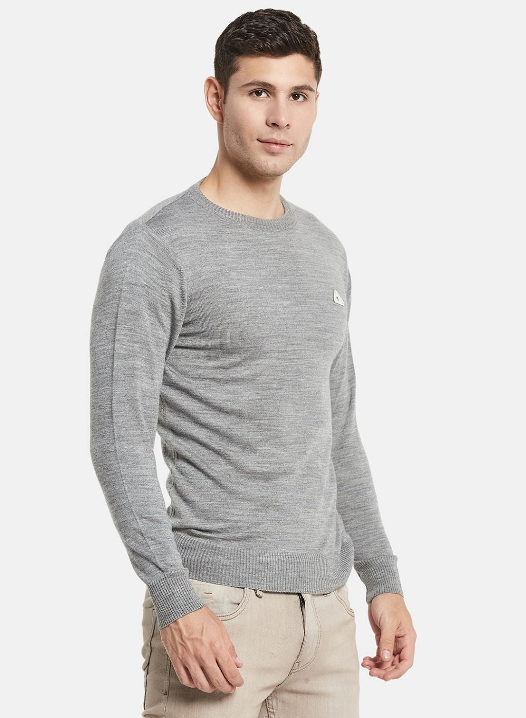 Men Grey Solid Pullover