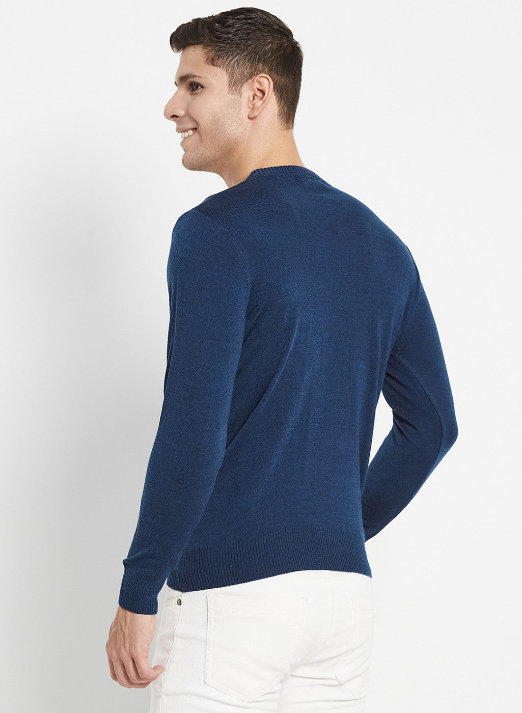 Men NAvy Blue Solid Pullover