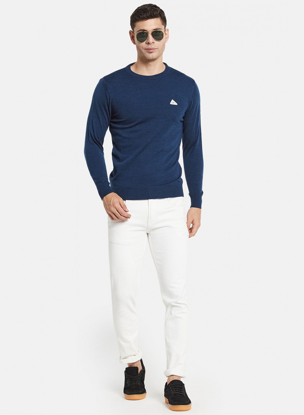 Men NAvy Blue Solid Pullover