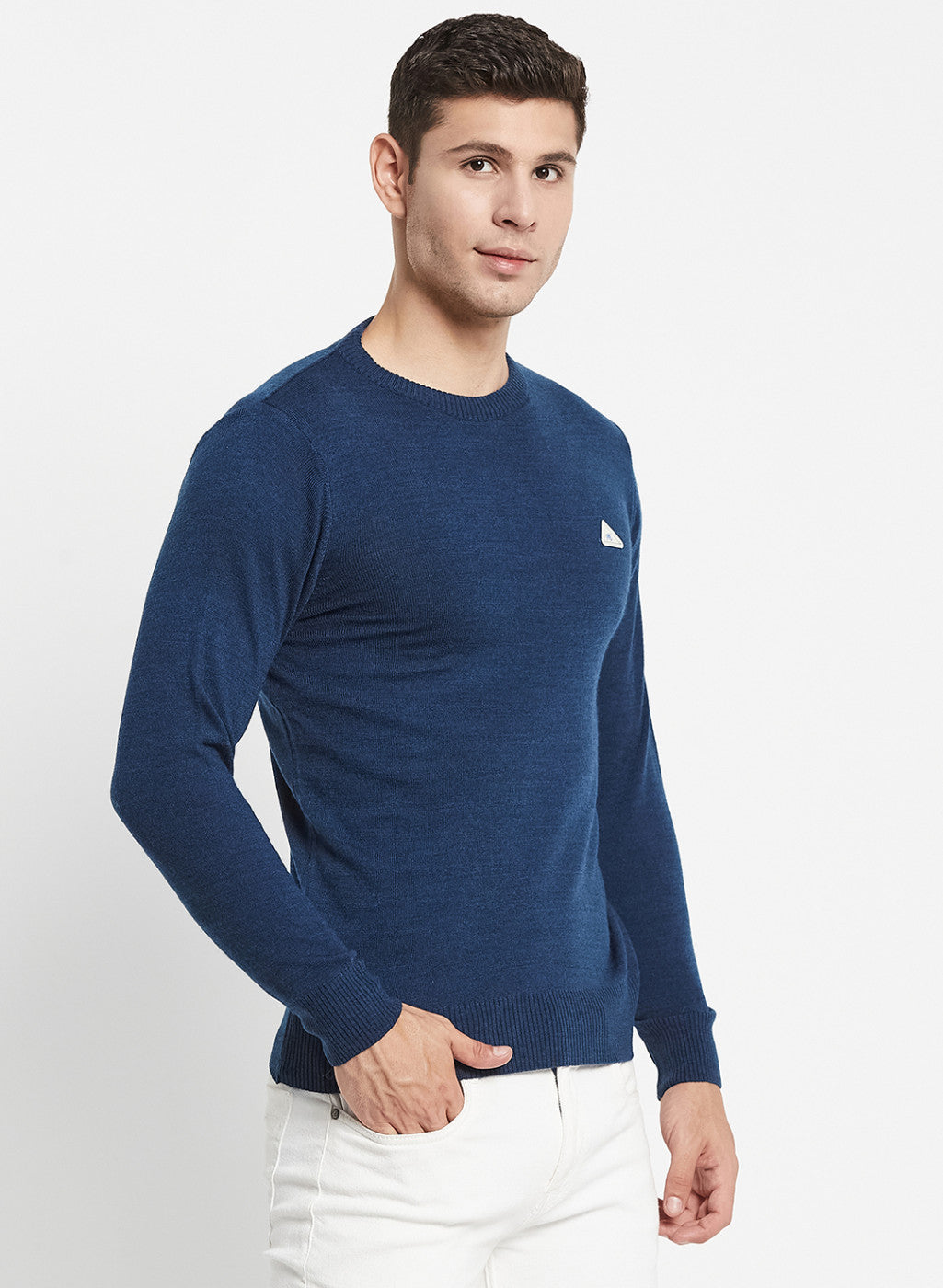 Men NAvy Blue Solid Pullover