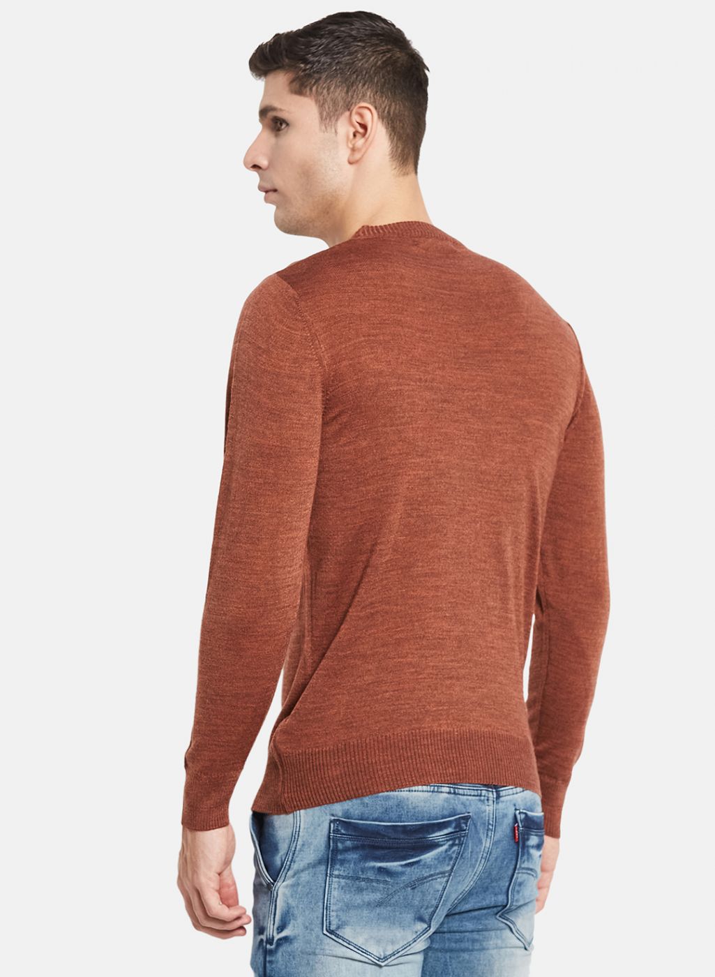 Men Brown Solid Pullover