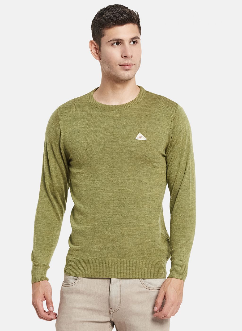 Men Olive Solid Pullover