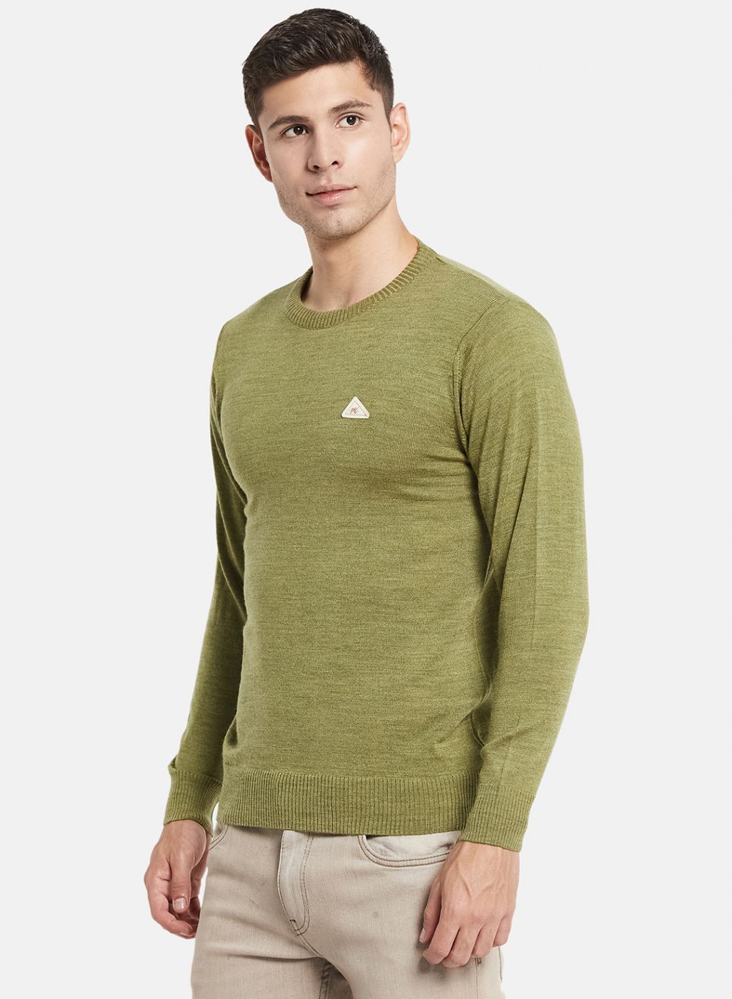 Men Olive Solid Pullover