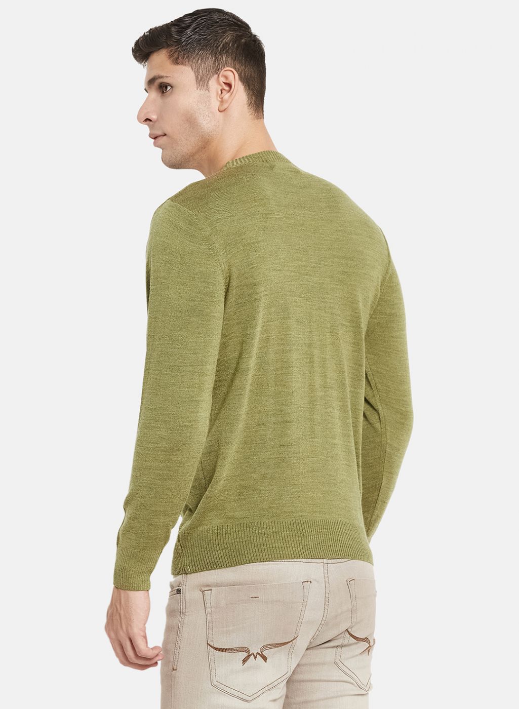 Men Olive Solid Pullover