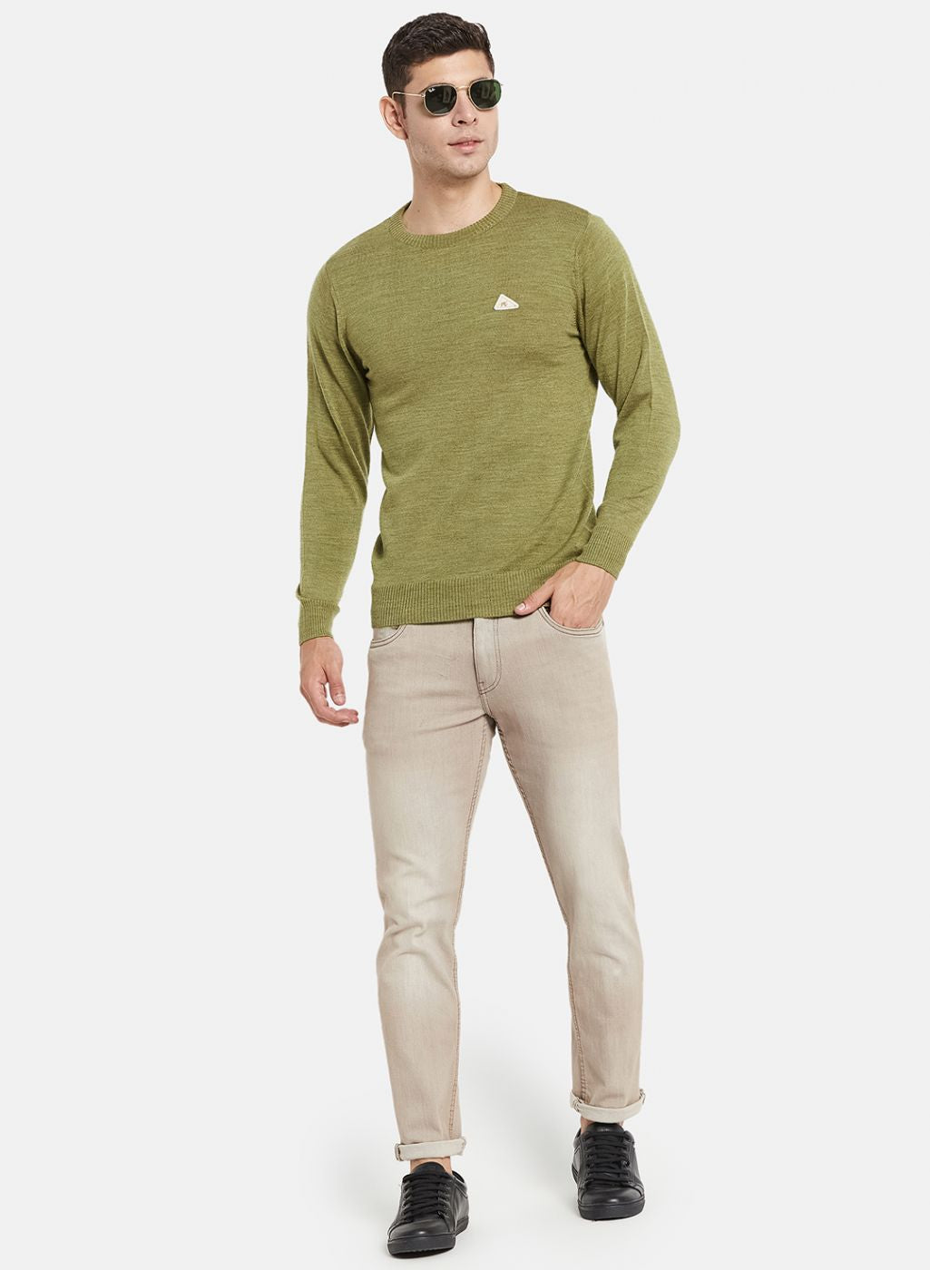 Men Olive Solid Pullover