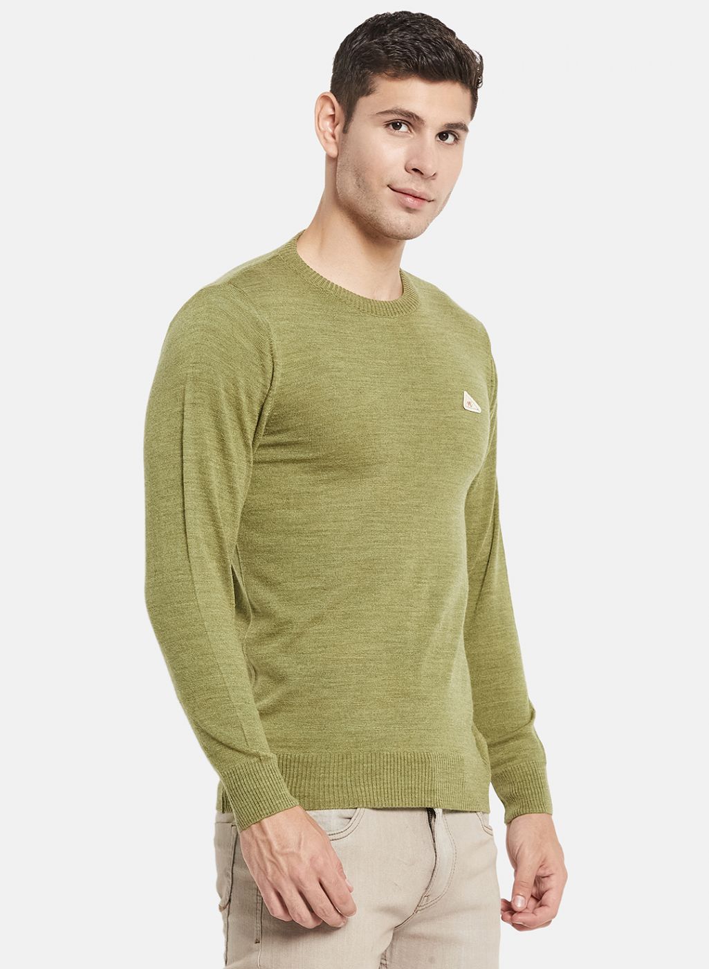 Men Olive Solid Pullover