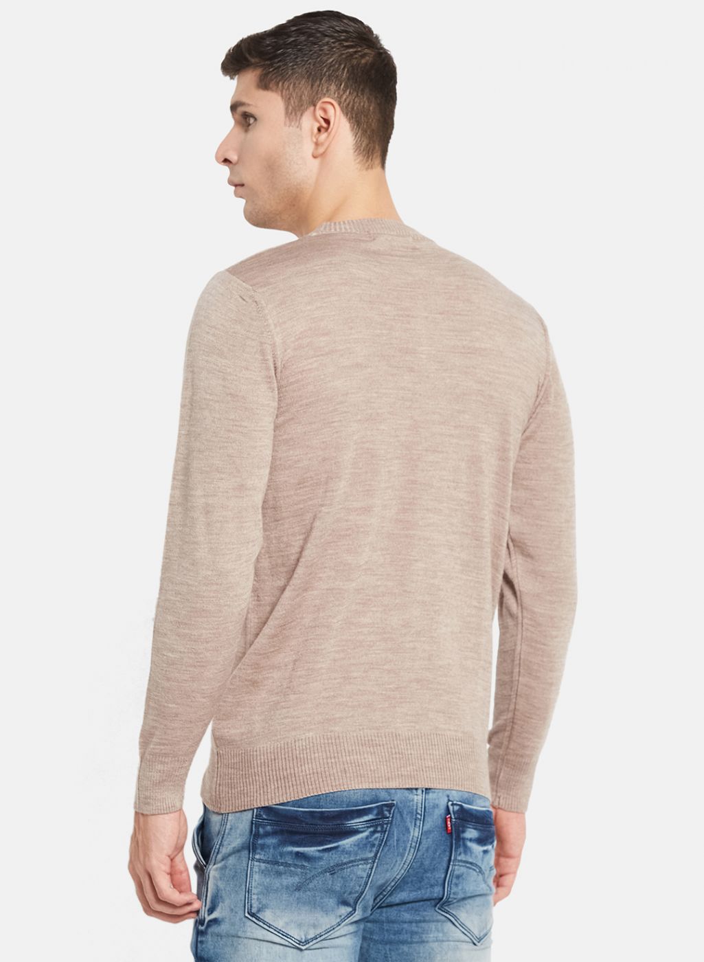 Men Beige Solid Pullover