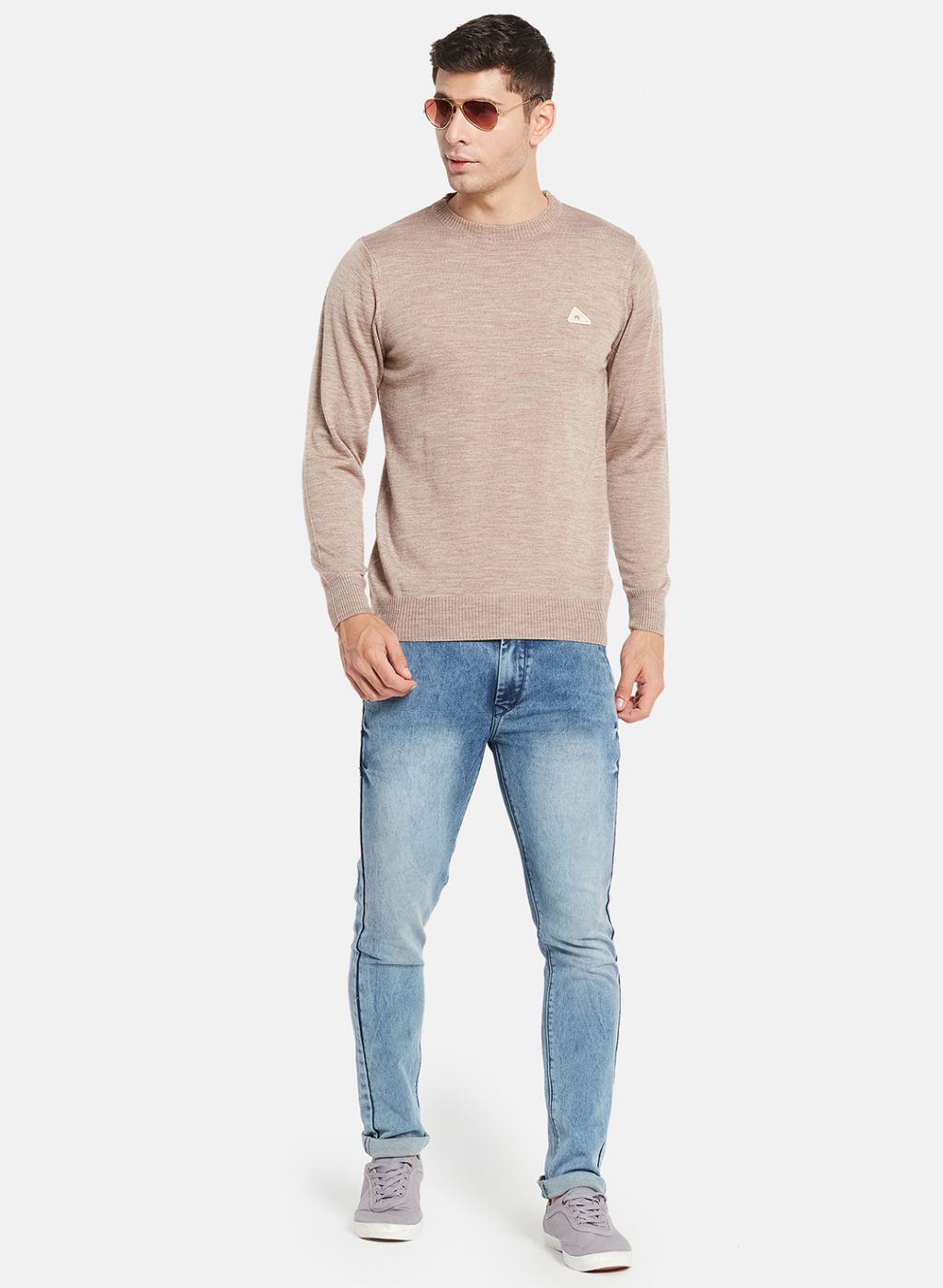 Men Beige Solid Pullover