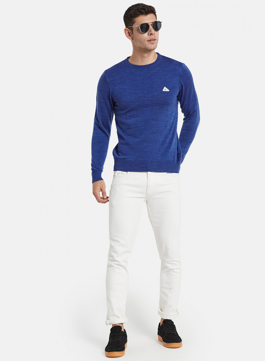 Men Blue Solid Pullover