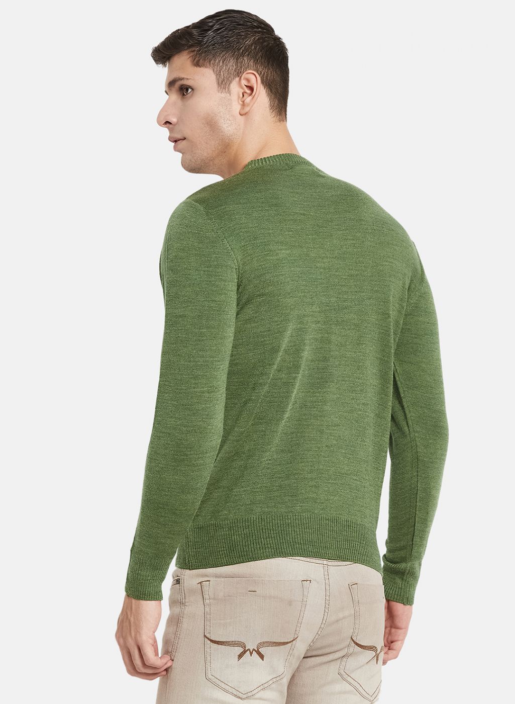 Men Olive Solid Pullover