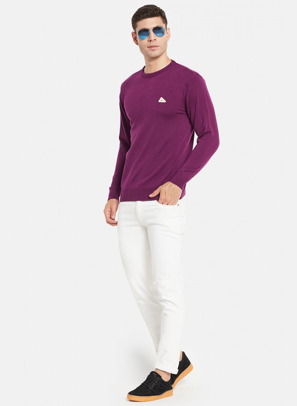 Men Purple Solid Pullover